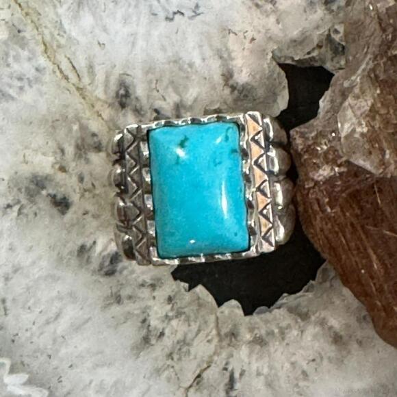Carolyn Pollack Sterling Silver Rectangle Turquoise Decorated Ring For Women - Picture 4 of 10